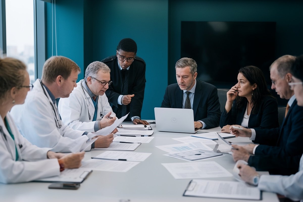 Equipo profesional multidisciplinario en un entorno académico y científico